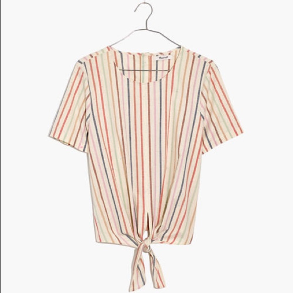 Madewell Button-Back Tie Tee in Rainbow Stripe